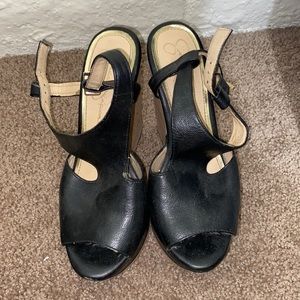 Black and brown high heel wedge shoes, Size 7 US womens